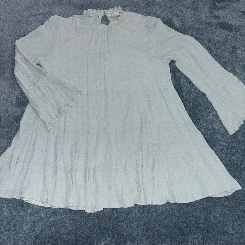 Altar’d State Swiss Dot Bell Sleeve Toered Mini Dress in Mint Size Large